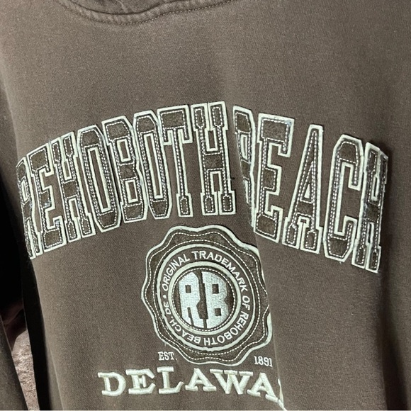 Exist Rehoboth Beach Delaware Embroidered Brown Off White Hoodie Size Medium - Picture 5 of 12